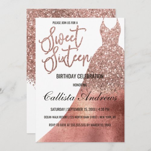 Luxury White Rose Gold Glitter Dress Sweet 16 Invitation