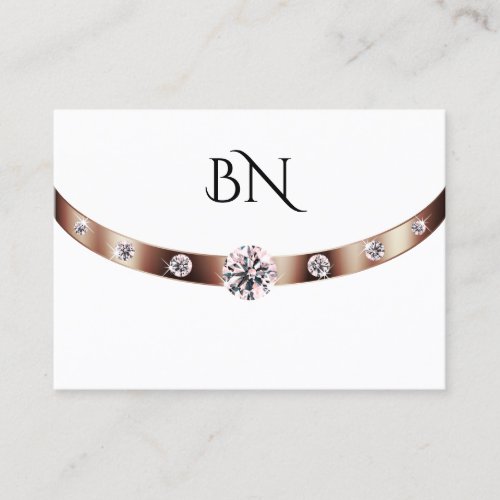 Luxury White Rose Gold with Monogram and Diamonds Business Card