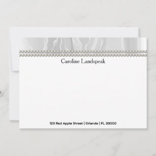 Luxury White Silk Pearls Custom Name, Address Note Card