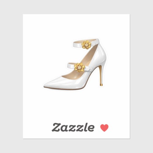 Luxury White Stiletto High Heel Gold Floral Buckle Sticker