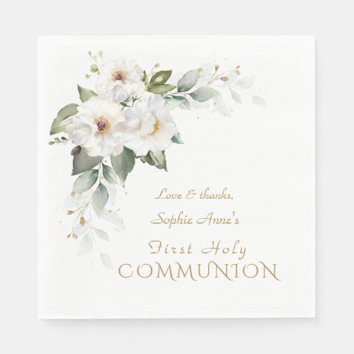 Luxury White Wild Roses First Holy Communion Napkins