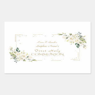 Luxury White Wild Roses First Holy Communion Rectangular Sticker