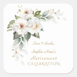 Luxury White Wild Roses Retirement Celebration  Square Sticker