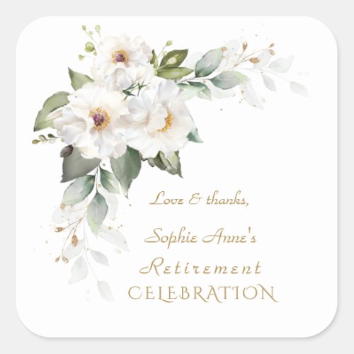 Luxury White Wild Roses Retirement Celebration  Square Sticker