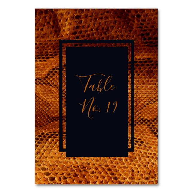 luxury wild snake skin animal wedding  table number (Front)