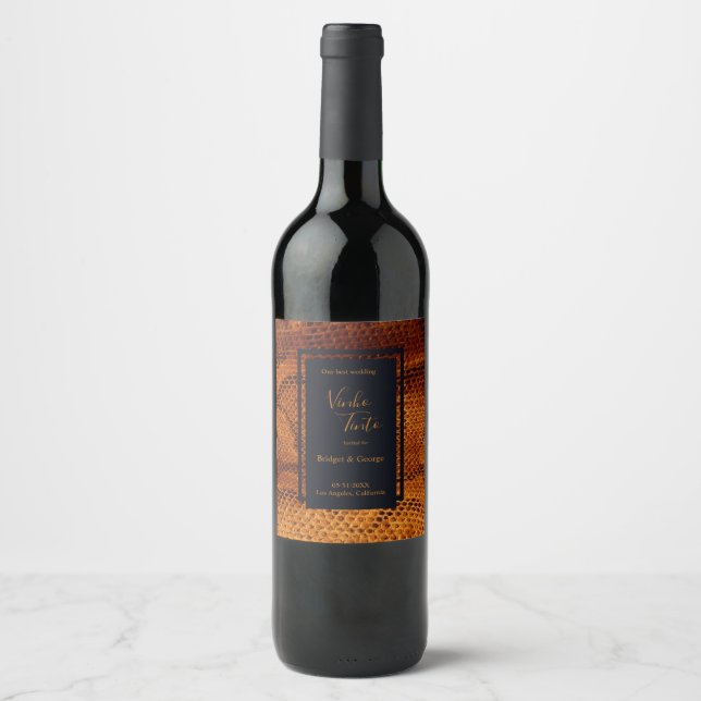 luxury wild snake skin animal wedding  wine label (Front)