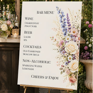 Luxury Wildflower Meadow Wedding Bar Menu Foam Board