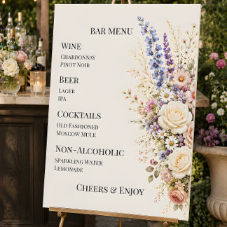 Luxury Wildflower Meadow Wedding Bar Menu Foam Board