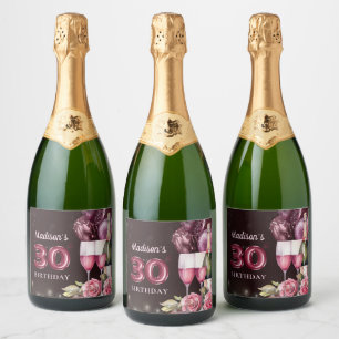 Luxury Wine & Balloons 30th Birthday Sparkling Wine Label