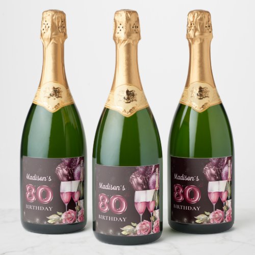 Luxury Wine  Balloons 80th Birthday Sparkling Wine Label