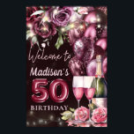 Luxury Wine Magenta 50th Birthday Welcome Sign<br><div class="desc">Luxury Magenta Wine Adult Birthday design. Matching products can be found in Magenta Wine Adult Birthday collection.</div>