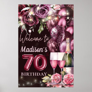 Luxury Wine Magenta 70th Birthday Welcome Sign