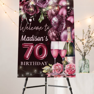 Luxury Wine Magenta 70th Birthday Welcome Sign