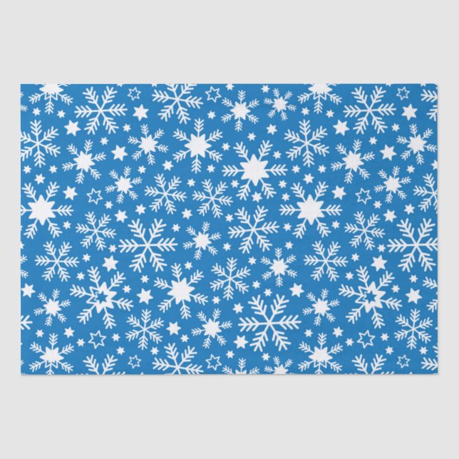 Luxury Winter Blue and White Christmas Snowflakes Tissue Paper (Front)