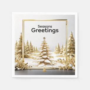 Luxury Winter Christmas Golden Snowy Forest Napkins