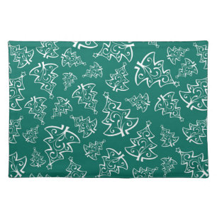Luxury Winter Green and White Christmas Trees Cloth Placemat