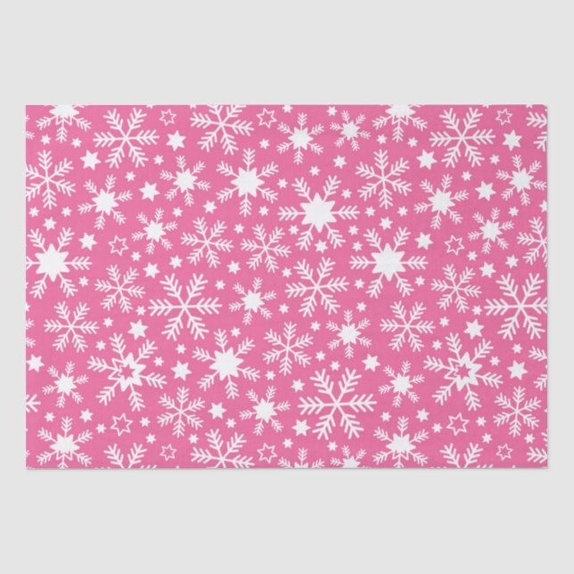 Luxury Winter Pink and White Christmas Snowflakes Tissue Paper (Front)