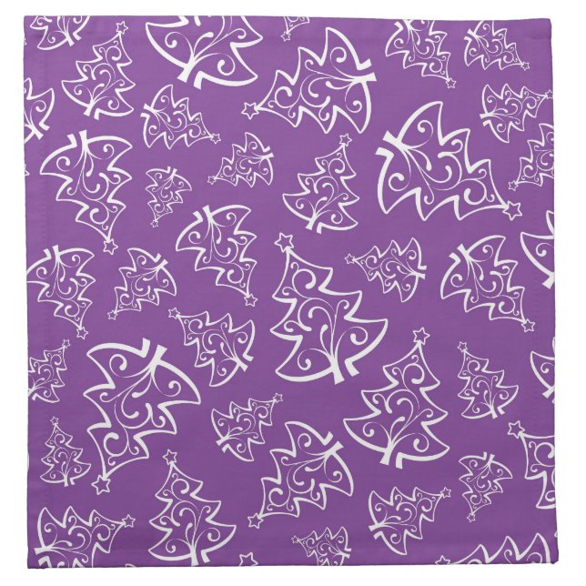 Luxury Winter Purple and White Christmas Trees Cloth Napkin (Front)