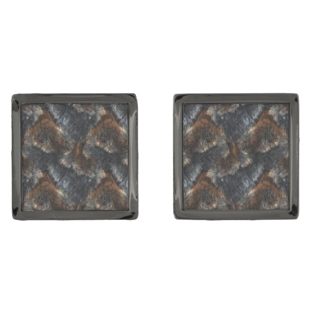 Luxury Wolf Fur Print Realistic Gray & Brown  Cufflinks (Front)