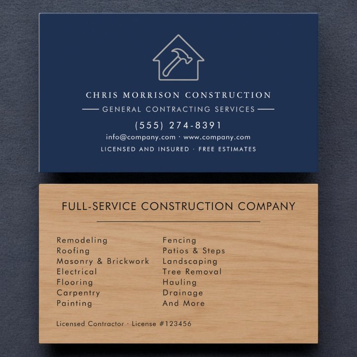 Luxury Wood Grain Black Silver Construction Business Card