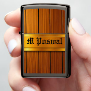 Luxury Wood Panel Golden Nameplate Background Zippo Lighter