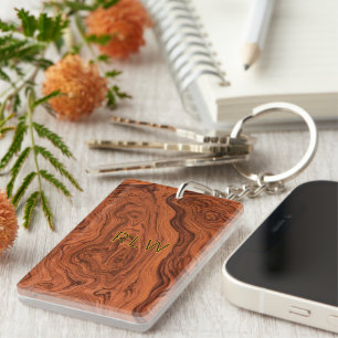 Luxury Woodgrain Faux Walnut  Keychain