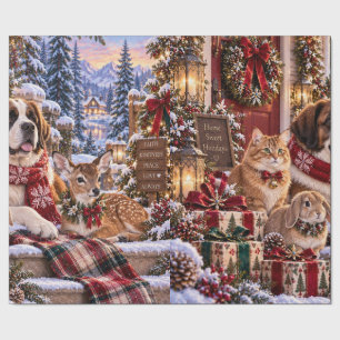 Luxury Woodland Burgundy Christmas Wrapping Paper