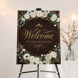 Luxury woodland elegant gold welcome wedding sign