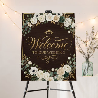 Luxury woodland elegant gold welcome wedding sign