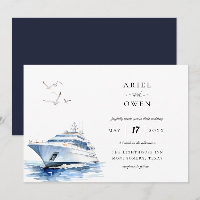 Luxury Yacht Nautical Theme Wedding Invitation (Front/Back)