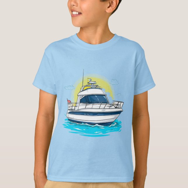  Luxury Yacht Sailing Under Sunny Skies T-Shirt (Front)
