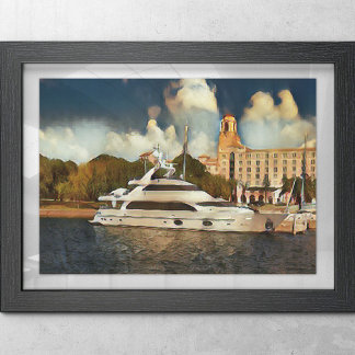 Luxury Yacht Wall Art Coastal Harbor Scene