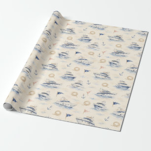 Luxury Yacht Watercolor Nautical Gift Wrapping Paper