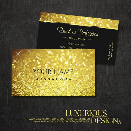 Luxury Yellow Gold Glitter Luminous Stars Deluxe Business Card