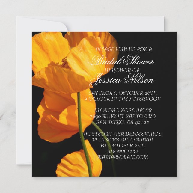 Luxury Yellow Iceland Poppy Bridal Shower Invite (Front)