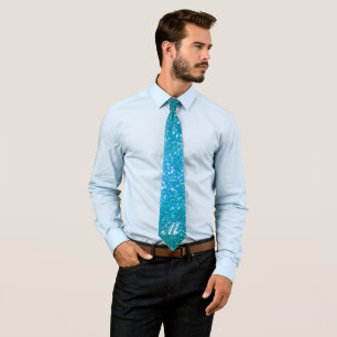 Luxury Your Monogram Gold Blue Glitter Modern Neck Tie