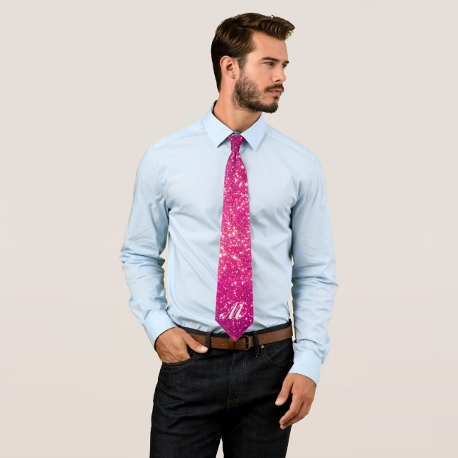 Luxury Your Monogram Gold Pink Glitter Modern Neck Tie (In Situ)
