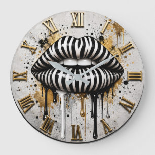 Luxury Zebra Lip Modern Fashion Art Decor Large Clock