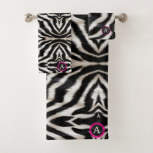 Luxury Zebra Print Elegant Black & White Faux Fur Bath Towel Set