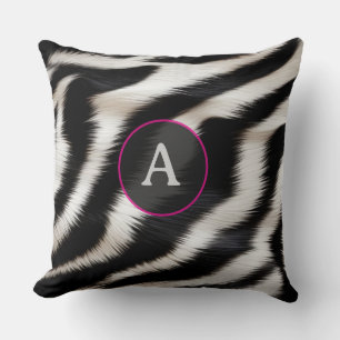 Luxury Zebra Print Elegant Black & White Faux Fur Throw Pillow