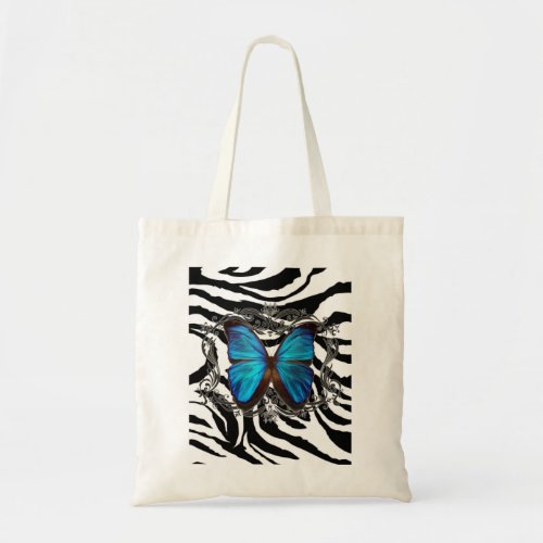 Luxury Zebra print Vintage Butterfly Tote Bag