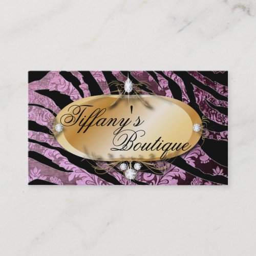 Luxury Zebra  purple damask Fashion Business Cards