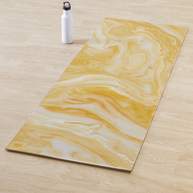 Luxury Zen Yellow White Marble (Double Sided)  Yoga Mat (In Situ)