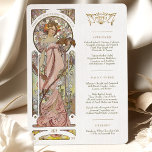 Luxus Menu Wedding Art Nouveau by Mucha Invitation<br><div class="desc">Add a touch of elegance and sophistication to your wedding reception with this Art Nouveau Wedding Menu. The watercolor artwork features one of Mucha's Muses holding a glass of champagne, creating a sense of luxury and celebration. The Art Nouveau style is characterized by its flowing lines and floral motifs, making...</div>