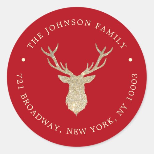 Luxuty Glitter Shiny Reindeer Christmas Address Classic Round Sticker