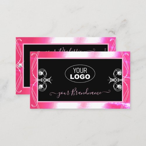 Luxuy Black Pink Sparkle Jewels Ornaments Add Logo Business Card