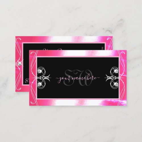 Luxuy Black Pink Sparkle Jewels Ornaments Initials Business Card