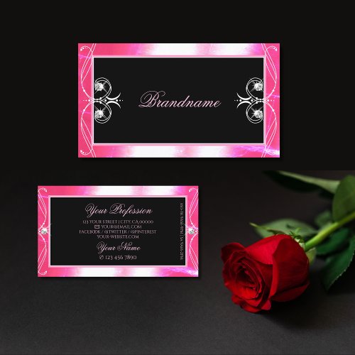 Luxuy Black Pink Sparkle Jewels Ornate Ornaments Business Card