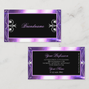 Luxuy Ornate Black Purple Sparkle Jewels Squiggled Business Card