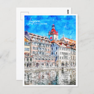 Luzern Switzerland Travel Place Watercolor Postcard